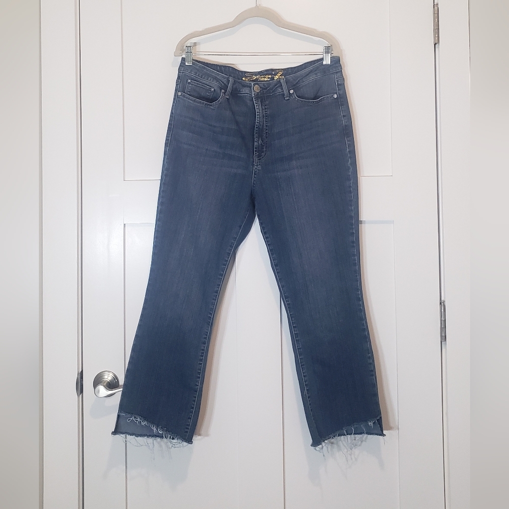 Seven7 Mahone Jeans Cropped High Rise Step Hem Stretch Size 14